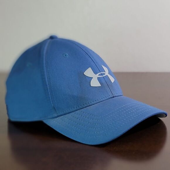 Under Armour Heat Gear Fitted Hat Cap Blue Gray Size Medium Large Elastic - Picture 4 of 11